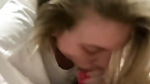 Blonde Girl Gets Her Mouth Filled With A Husbands Hard Shaft