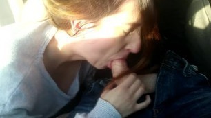 Polish young slut giving blowjob in car. Rough. Bit tits. Slapping.