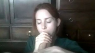 Redhead loves blowjob and stroking his big huge cock