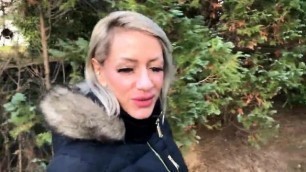 Blonde German in Black Puffy Jacket and Fur Hood Blowjob