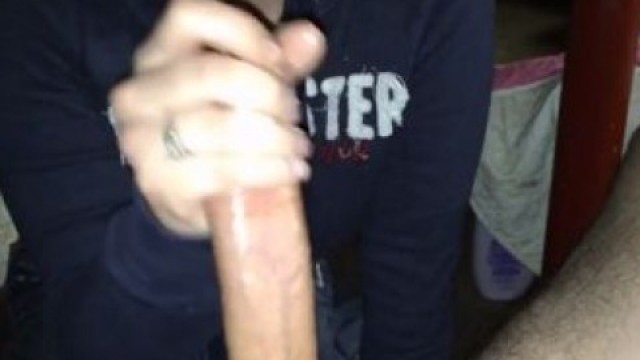 Skilled bitch strokes his huge hard weiner love a pro