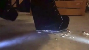 Slow-mo fetish black suede wedge platform boots crush glass ball