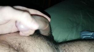 slowly teasing my hard hairy dick until it cums allot