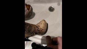 Piss and cum on sexy snakeskin heels