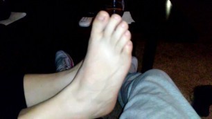 My gf's 19 yr old daughter about to give her 1st footjob.
