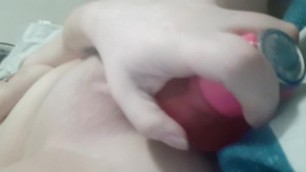 Tight teen has hard time shoving 8 inch dildo in pussy