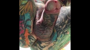 Full body tattoo - Jacques’ tattooed cock, balls and ass seen from below