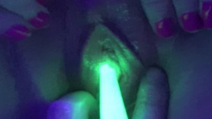 ENSEXY1: Hotwife takes Glow Stick In Pussy & Asshole