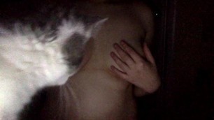 Playing with Boobs, Cat gets in way