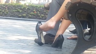 Candid mature Asian shoe dangle - with toe wiggle