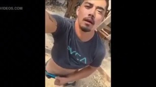 cute filipino strokes his cock outside