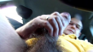 German daddy playing with his cock in the car