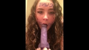 Teen slut chokes on dildo and pours drool on own face pt 5