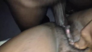 Cumming on ebony hairy pussy and Keep fucking her again