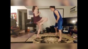 Savannah and Liam multiple hard ballbusting kicks