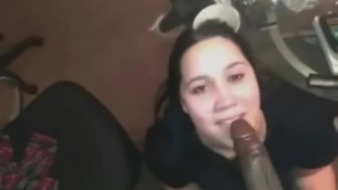 Playful big ass chick gets on her knees to suck black dick