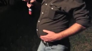 Potbellied Cowboy Smokes and Shows Off Sexy Gut in Tight Shirt