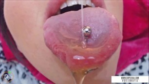 Wide, Pierced Tongue Honey Tease