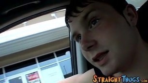 Skinny straight thug jerks off in the car and at his home