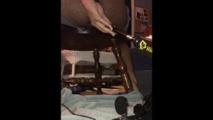 Dildo machine fuck on chair with ripped underwear!!MUST WATCH