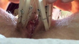 Teen FTM Tortures Horny Pussy With Hot Wax and Clothespins (VOCAL)