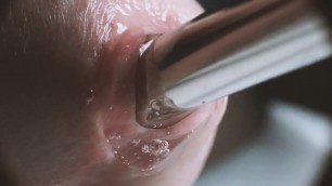 Extreme cock macro close up sounding with lube and gape