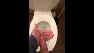 cumming in my own hand at work in the bathroom