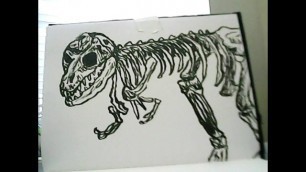 Ink drawing of fossil t-rex