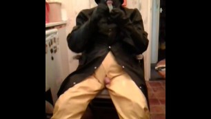 Piss drink and cum lick as I wank in my rubber and oilskins without cumming