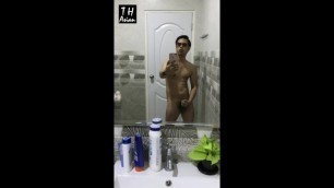 Asian hot guy masturbating in his rest room until cum
