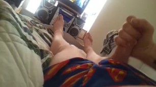 Jerking hot bear cock in superman underwear