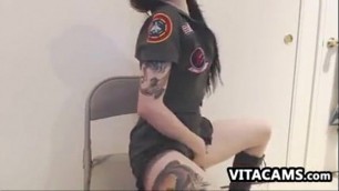 Tattooed Slut Wearing A Sexy Army Outfit