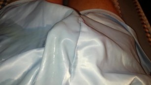 Cumming in pee soaked nylon shorts