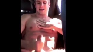 muscle dude jerk his dick in a car and cum a lot- very big load