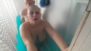 Fucking  bald girl then cum on her naked head