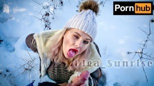 Hot Olga gives warming blowjob on a frosty day in Russia