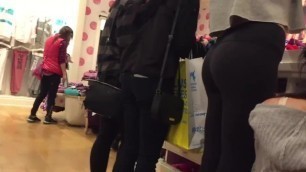 Candid teen great ass black leggings shopping