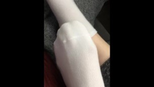 Cute Wiggle in white Converse socks! 23yo. Size 7 feet. White.