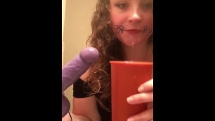 Teen slut chokes on dildo and pours drool on own face pt 1