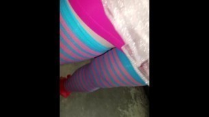 sneaking out in red frilly socks and anal beads