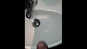 cum video, outside in the Bar WC