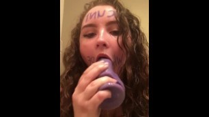 Teen slut chokes on dildo and pours drool on own face pt 4