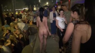 Naked girl on the street and in an ice bar