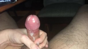 Jerking my cum covered hard cock right after I came