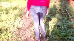 Girl pees jeans over bridge