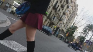 Hot red skirt and boots walking