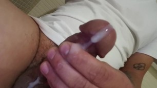 Man Oozing Precum While Jacking Off in Public