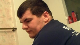 Fat guy farting on toilet