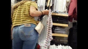 Candid voyeur tight jeans teen ass shopping gorgeous booty
