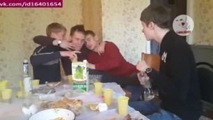 STRAIGHT DRUNK RUSSIAN GUYS KISSING AT THE BIRTHDAY PARTY